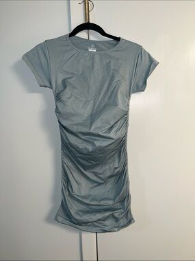 BLANQI Steel Gray Ruched Short-Sleeve Maternity Tee Dress